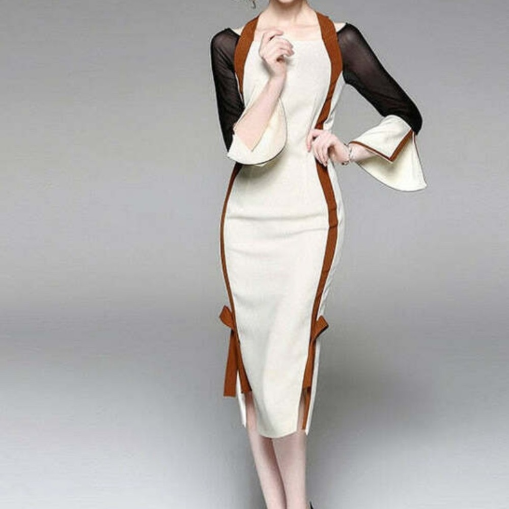 Patchwork Flared Sleeve Dress - image 4